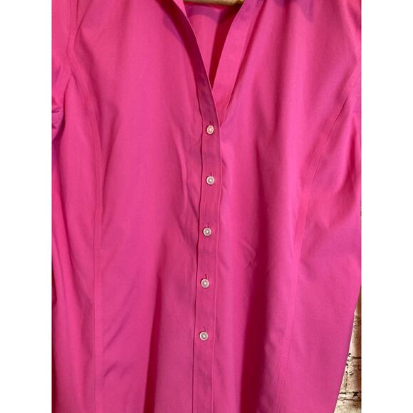 Talbots Haberdashery Top Womens 16 Hot Pink Button Up Wrinkle‎ Resistant Cotton - Picture 6 of 12